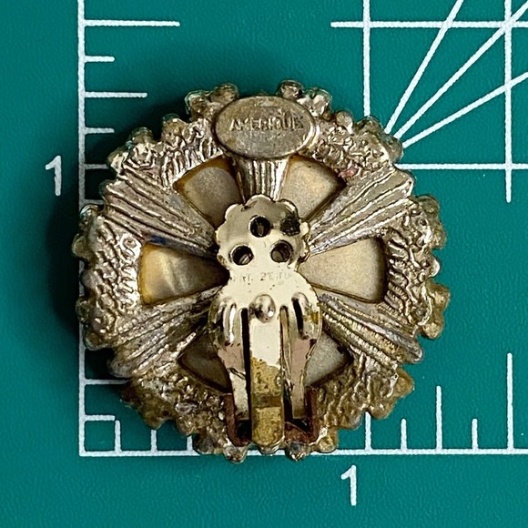 Signed Earrings Large Amber Stone Button Clip On - Picture 10 of 10